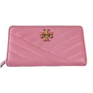 Tory Burch Kira‎ Chevron Zip Continental Wallet Pink Leather Gold Logo